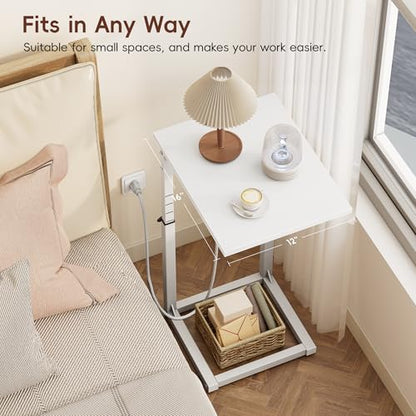 Vagusicc C Shaped End Table with Charging Station, C Table End Table Adjustable Height Sofa Table, Side Table for Couch, Couch Table that Slide Under, TV Tray Arm Table for Living Room,Bedroom, White - color: White, style: Charging Station