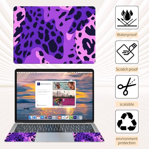 15.6 Inch Laptop Skin Sticker, Reusable Vinyl Cover Protector with 2 Wrist Pad Skins, Removable Waterproof Scratch-Resistant for 12-15.6 Inch Laptop Notebook,Purple Leopard Print - color: Purple Leopard Print