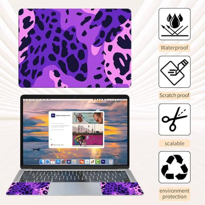 15.6 Inch Laptop Skin Sticker, Reusable Vinyl Cover Protector with 2 Wrist Pad Skins, Removable Waterproof Scratch-Resistant for 12-15.6 Inch Laptop Notebook,Purple Leopard Print - color: Purple Leopard Print