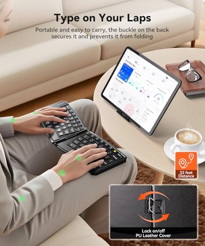 Omikamo Ergonomic Foldable Bluetooth Keyboard, 3-Device Dual-Mode | 2.4G+BTx2 Ultra Slim Portable Wireless Folding Travel Keyboard for Windows, iOS, Android, Mac, Leg Use