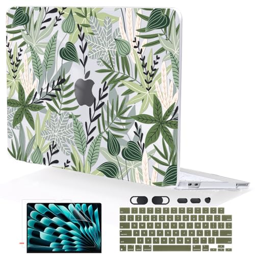 Compatible with MacBook Neo 13 inch Case 2026 Model A3404 Cover, Ultra-Thin Pattern Plastic Hard Shell Case Keyboard Cover Screen Protector Dust Plug, Tropical Green Leaves - color: Tropical Green Leaves