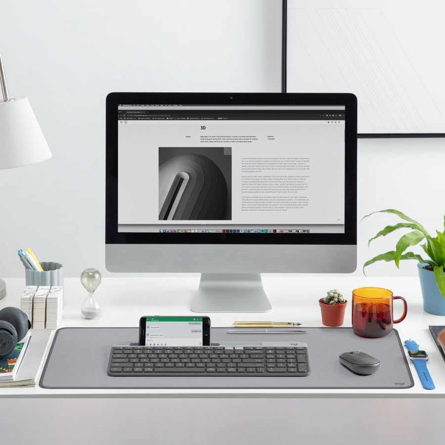Logitech K585 Slim Wireless Keyboard with Built-in Phone Cradle - Graphite | Bluetooth with included USB receiver, connects 2 devices, cradle can hold smartphone or tablet up to 10 in. in landscape mode - color: Graphite