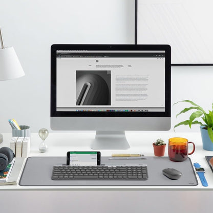Logitech K585 Slim Wireless Keyboard with Built-in Phone Cradle - Graphite | Bluetooth with included USB receiver, connects 2 devices, cradle can hold smartphone or tablet up to 10 in. in landscape mode - color: Graphite