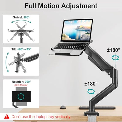 MOUNT PRO Laptop Arm Mount for Desk, 2 in 1 Function Monitor Laptop Stand, Fits Max 17" Notebook and 32" Computer Screen, Aluminum Single Monitor Holder with Adjustable Tray, Holds up to 22lbs - size: Without Pole
