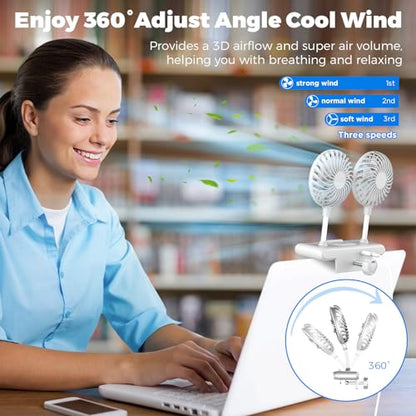 Clip Fan USB-Powered Cooling Fan with LED Light Bar Glacier Silver | Space-Saving Personal fan for Monitor/Laptop/Flat/Bedside/Bookshelf/Music Stand/Reading Stand - color: Glacier Silver