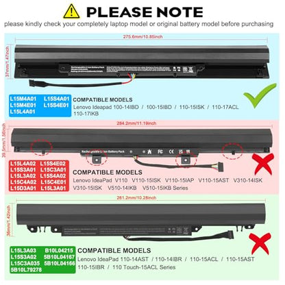 Futurebatt L15L4A01 Battery for Lenovo V4400 Ideapad 100-14IBD 100-15IBD 110-15ISK 110-17ACL 110-17IKB 300-15ABM 300-15IBR 300-15IBY 300-15IBR 300-15IBY 300-15IBY 300-15ISK 300-17ISK 80Q70021US 80UD - size: L15L4A01