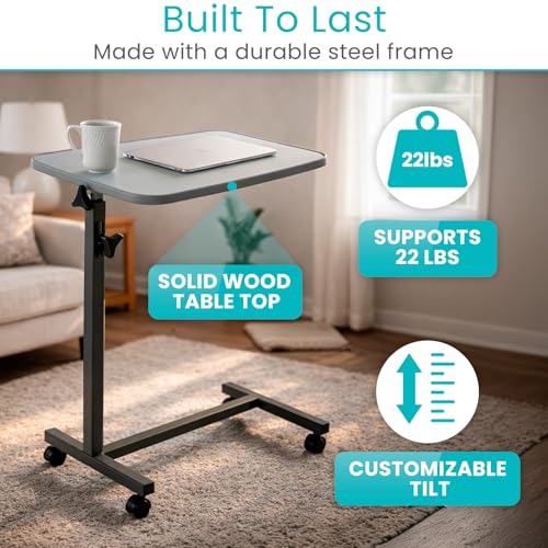 Vive Overbed Hospital Bed Table for Home Use - Adjustable Swivel Wheels | Tray for Over Bed - for Medical Bedside Chair - Adjustable Height, Tilt Top for Reading, Laptop, Bedridden, Elderly, Seniors - style: Compact
