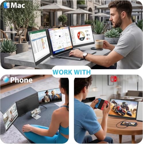 Leudaich One Cable Laptop Screen Extender, 15.6" FHD 1080P IPS Portable Monitor, Ultra-Slim Travel Dual Monitor Fits 13-17" Laptops, Triple Monitor Compatible with Mac/Windows(Driver Required) - size: 15.6''-triple