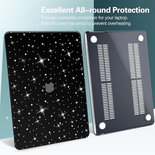 Diamond Case for MacBook Air 13 inch 2022-2018 M1 A2337 A2179 A1932, Luxury Bedazzled Bling Shiny Sparkle Glitter Texutured PU Leather Hard Shell Case & Keyboard Cover for Mac Air 13, Black - color: # Diamond
