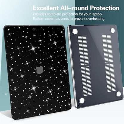 Diamond Case for MacBook Air 13 inch 2022-2018 M1 A2337 A2179 A1932, Luxury Bedazzled Bling Shiny Sparkle Glitter Texutured PU Leather Hard Shell Case & Keyboard Cover for Mac Air 13, Black - color: # Diamond