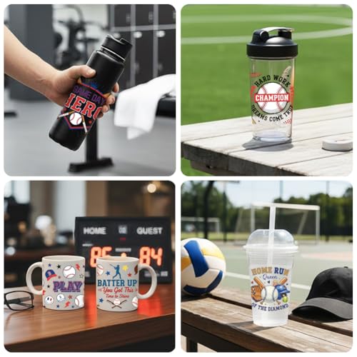 Peacoblue UV DTF Cup Wraps Transfer Stickers Baseball with Home Run Pattern, 10 Sheets Waterproof Custom Vinyl Transfer Sticker 16oz Coffee Glass Cup Tumbler Bottle Mug Decals for Men Women - style: Baseball with Home Run