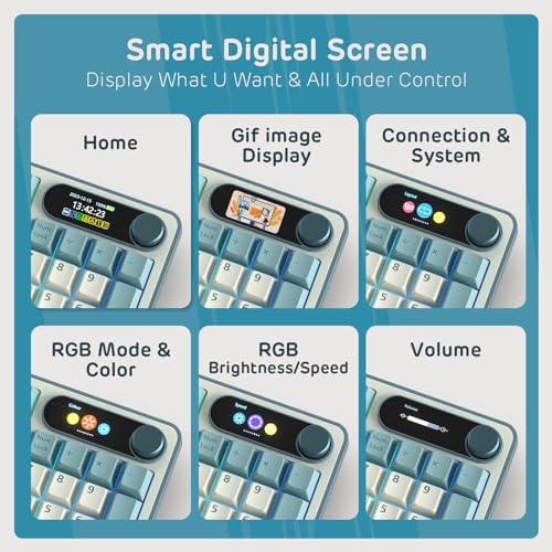 RK ROYAL KLUDGE S98 Mechanical Keyboard w/Smart Display & Knob, 96% RGB Wireless Gaming Keyboard BT/2.4G/USB-C, Hot Swappable Custom Keyboards, Software Support, Silent Computer Gaming Keyboard - color: Sky Blue, size: Linear Silent Switch