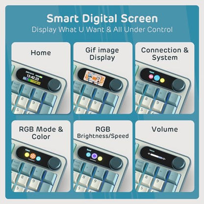 RK ROYAL KLUDGE S98 Mechanical Keyboard w/Smart Display & Knob, 96% RGB Wireless Gaming Keyboard BT/2.4G/USB-C, Hot Swappable Custom Keyboards, Software Support, Silent Computer Gaming Keyboard - color: Sky Blue, size: Linear Silent Switch