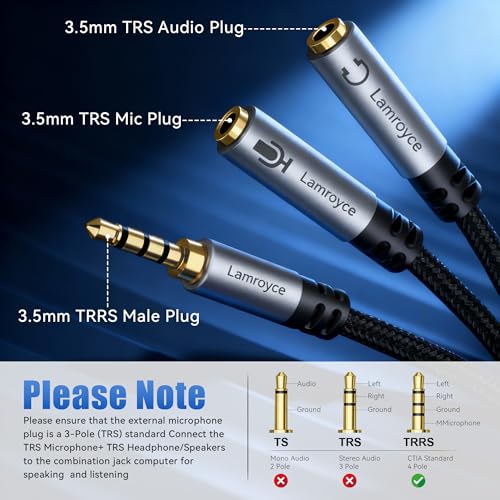 1/8inch Aux Headphone Splitter Cable 1Feet, 3.5mm TRRS 1 Male to 2 Dual TRS Female (Microphone and Audio) Y Adapter, Headphone and Mic Separator for Gaming Headset to PC, Laptop, Smartphone, PS4, Xbox - color: 3.5mm TRRS 1 Male to 2 TRS Female Splitter, s