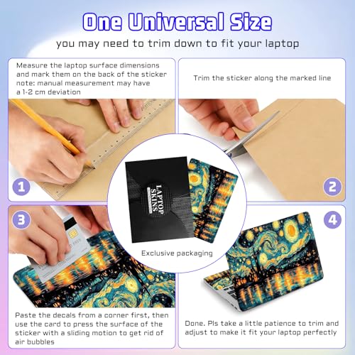 Universal Laptop Skin Sticker Decal, Compatible with MacBook HP Dell Lenovo 12"-15.6", Reusable Vinyl Notebook Cover 3PCS Set, High-Recognition Film-Starry Night Town - color: Starry Night Town