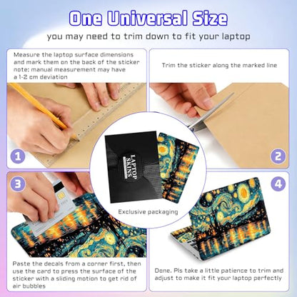 Universal Laptop Skin Sticker Decal, Compatible with MacBook HP Dell Lenovo 12"-15.6", Reusable Vinyl Notebook Cover 3PCS Set, High-Recognition Film-Starry Night Town - color: Starry Night Town