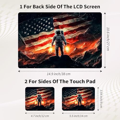 15.6 Inch Laptop Skin Sticker, Reusable Vinyl Cover Protector with 2 Wrist Pad Skins, Removable Waterproof Scratch-Resistant for 12-15.6 Inch Laptop Notebook,American Flag and Astronaut - color: American Flag And Astronaut