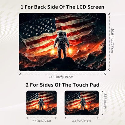 15.6 Inch Laptop Skin Sticker, Reusable Vinyl Cover Protector with 2 Wrist Pad Skins, Removable Waterproof Scratch-Resistant for 12-15.6 Inch Laptop Notebook,American Flag and Astronaut - color: American Flag And Astronaut