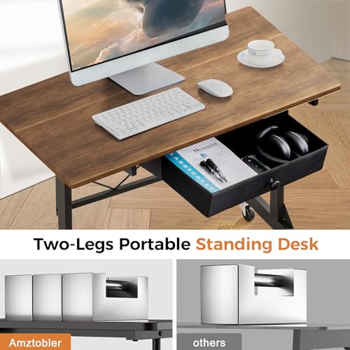 GTPLAYER Small Standing Desk Adjustable Height Small Computer Desk Mobile Portable Rolling Laptop Table with Wheels 32" Computer Workstation Sit Stand Desks Portable Standing Table Treadmill desks - color: Brown