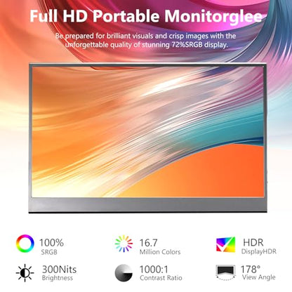 15.6 inch Portable Monitor,1080P USB-C HDMI,Portable Monitor for Laptop, HDR Plug&Play,PC,Mac,Phone,PS,Xbox,Swich,IPS Ultra-Thin Zero Frame, Metal Case