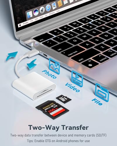 USB-C SD Card Reader, Dual Slot SD/MicroSD Adapter for iPhone 17/16/15 | Compatible with iPad & Laptop • Trail Camera Viewer • Plug & Play • Supports SD/MicroSD Cards • Photo & Video Transfer