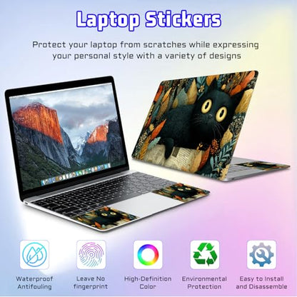 Universal Laptop Skin Sticker Decal, Compatible with MacBook HP Dell Lenovo 12"-15.6", Reusable Vinyl Notebook Cover 3PCS Set, High-Recognition Film-Black Cat in Foliage - color: Black Cat in Foliage