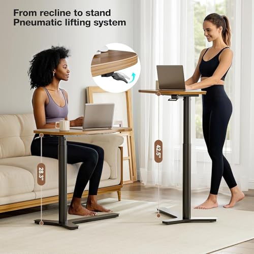 Muvai Overbed Bedside Table with Hidden Casters,30 Inches Adjustable Height Pneumatic Mobile Laptop Standing Desk, Rolling Computer Table for Home & Hospital Use ，Black Walnut 30" W x 17.7" D - color: Walnut