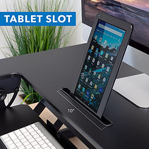 Mount-It! Standing Desk Converter - Height Adjustable Stand Up Riser with Manual Lift, 36.5" x 22" Desktop, Stand up Convertor in Black, Fits Dual Monitors, Laptop and Keyboard Mouse Tray - size: 36" Width