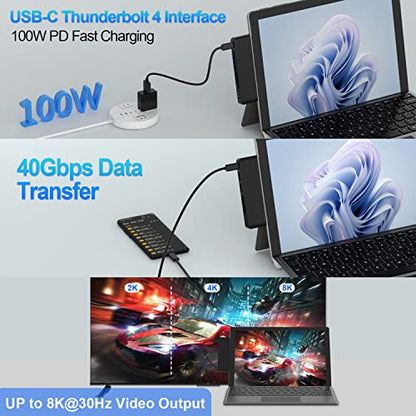 Surface Pro 9/10/11/X Accessories, Surface Pro 9 Docking Station with 4K HDMI, USB-C Thunerbolt 4 (Display+Data+PD Charging), 2 USB 3.0, SD/TF Card Reader for Surface Pro 9/Pro10/Pro11/ProX - color: Black