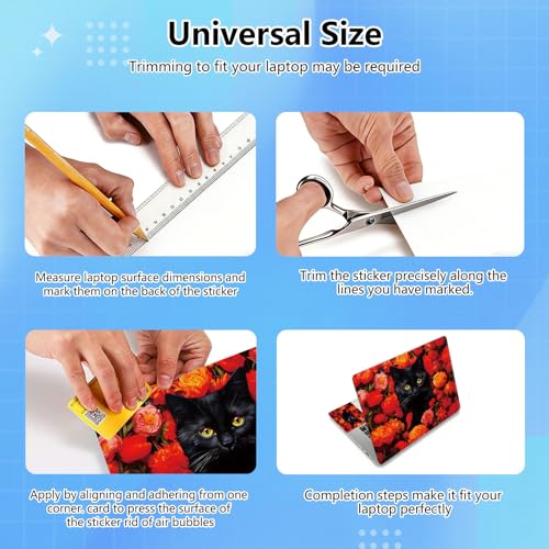 Universal Laptop Skin Sticker Decal for 11.6”12" 13" 13.3" 14" 15" 15.4" 15.6" Reusable Waterproof Scratch-Scratch Resistant Protective Vinyl Laptop Notebook Skin Stickers,Red Floral Flower Black Cat - color: Red Floral Flower Black Cat