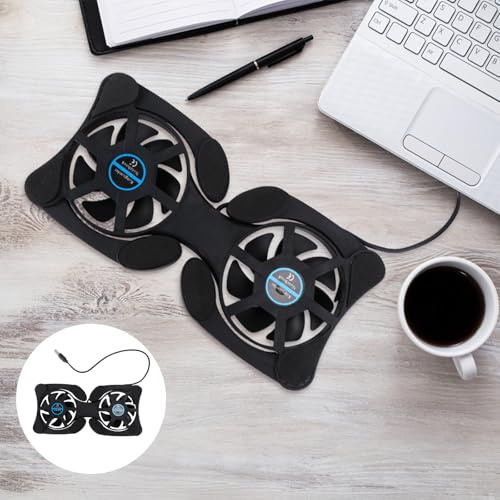 SHERCHPRY Portable Laptop Cooling Pad Dual Fans Foldable Small Notebook Cooler with Efficient Heat Dissipation for Travel and Office Use Black