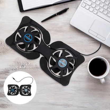 SHERCHPRY Portable Laptop Cooling Pad Dual Fans Foldable Small Notebook Cooler with Efficient Heat Dissipation for Travel and Office Use Black