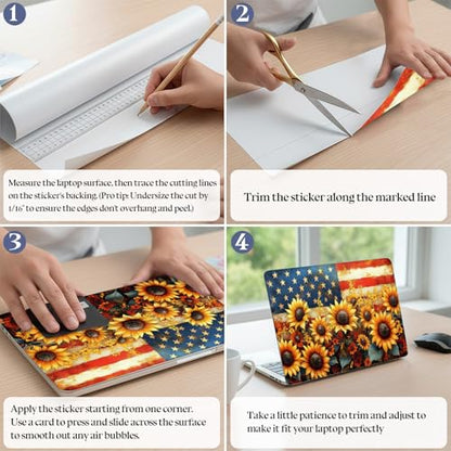 Universal Laptop Skin Sticker Decal,15.6 Inch Laptop Vinyl Cover for 13" 14" 15.6" Laptop,Scratch-Resistant Waterproof Protector Wrap,Reusable with Wrist Pads,Sunflower Field American Flag - color: Sunflower Field American Flag