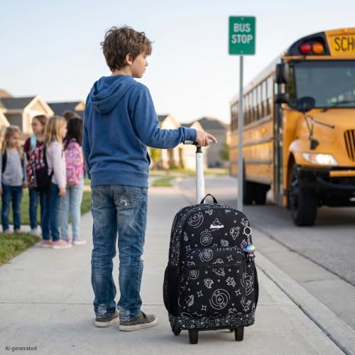 Kids Rolling Backpack for Boys 16.5" School Roller Backpack with Lunch Box, Toddler Backpacks with Wheels Rollig Wheeled Backpacks for Elementary School - color: Black Space