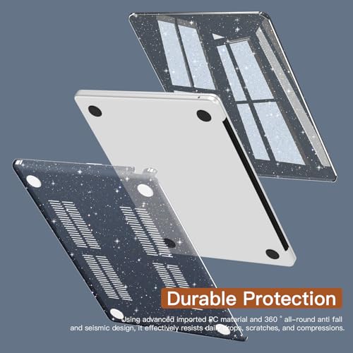 CISSOOK Black Glitter Case for MacBook Air 13.6 inch 2025 2024 2022 Release Model A3240 A3113 A2681, Sparkly Black Hard Shell Case with Keyboard Cover USB Adapter for MacBook Air 13 M2 M3 M4 | A3449 A3240 A3113 A2681, Sparkly Hard Shell Case Keyboard Cove
