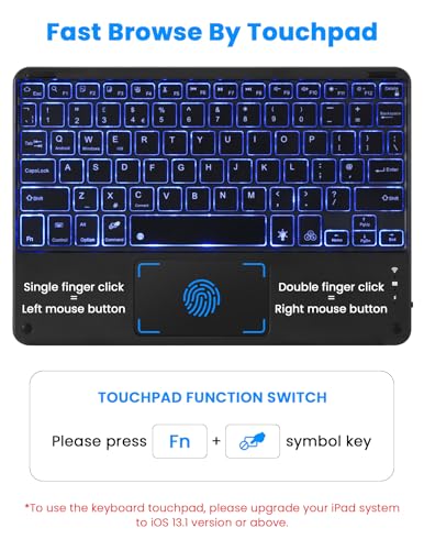 LAMA Backlit Bluetooth Touchpad Keyboard for iPad Pro/Air/Mini, Ultra-Slim Rechargeable Wireless Keyboard and Mouse for iPhone 15/14/13 Pro/Samsung/Tablet/PC/Laptop/iOS/Windows/Android, BK - color: Dark