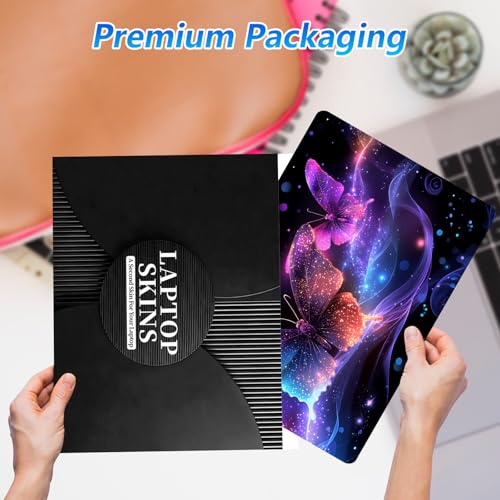 Universal Laptop Skin Sticker Decal with 2 Wrist Pad Skins, Waterproof Scratch Vinyl Cover for 11–15.6 Inch MacBook, HP, Dell, Lenovo, Cutable & Reusable,Glowing Neon Butterfly - color: Glowing Neon Butterfly