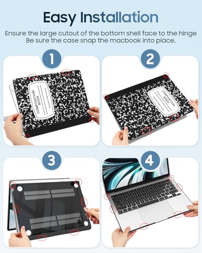 Fintie Case for MacBook Air 13 inch A3449/A3240/A3113/A2681 2022-2026 | M2/M3/M4/M5, Snap On Hard Shell, Full Port Access, Easy On/Off, Lightweight, Composition Book - color: Bow