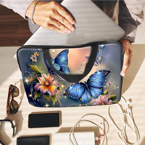 14" 15" Laptop Handle Bag Computer Bag,14.2" 15.4 inch Pouch Holder Notebook Sleeve Cover Compatible for Dell,Lenovo,Toshiba HP, Asus Notebook Messenger Briefcase-Blue butterfly - color: Blue Butterfly