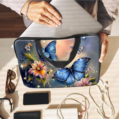 14" 15" Laptop Handle Bag Computer Bag,14.2" 15.4 inch Pouch Holder Notebook Sleeve Cover Compatible for Dell,Lenovo,Toshiba HP, Asus Notebook Messenger Briefcase-Blue butterfly - color: Blue Butterfly