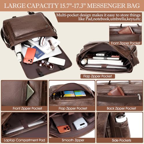 Messenger Bag for Men: Laptop Bag PU Leather Work Briefcase Large Carry On Computer for Office College Travel - color: Pu Coffee