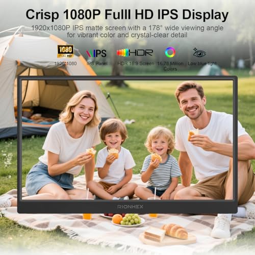 Portable Monitor, 15.6 inch 1080P USB-C HDMI Travel Monitor Built-in Stand VESA, External Screen for Laptop, PC, Mac, PS, Xbox, Swich IPS HDR Ultra-Thin