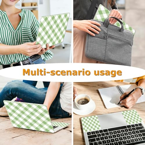 Universal Laptop Skin Sticker with 2 Wrist Pad Decals, 3-Piece Removable Vinyl Laptop Cover, Green Checkered Waterproof Anti-Scratch, Easy-Trim Fit for 13.3" 14" 15.6" Laptops - color: Green checkered