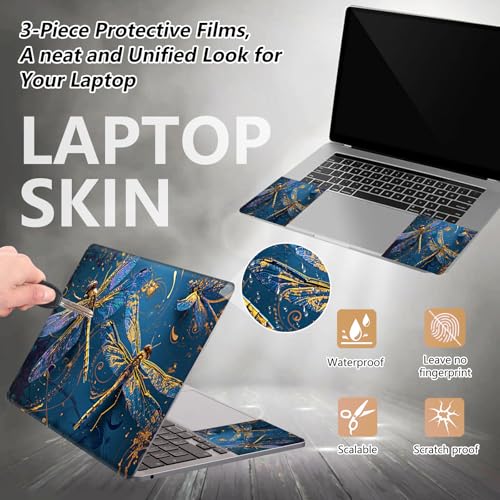 Laptop Skin Sticker for 12.1”-15.6“ Laptops (Fits 13”, 13.3”, 14”, 15”, 15.4”) | Protective Universal Reusable Vinyl Art Decal Cover | Waterproof & Scratch-Resistant-Blue Gold Dragonflies - color: Blue Gold Dragonflies
