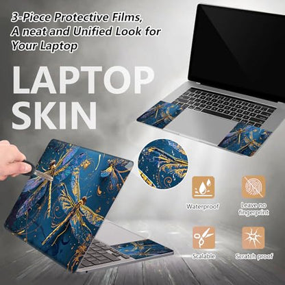 Laptop Skin Sticker for 12.1”-15.6“ Laptops (Fits 13”, 13.3”, 14”, 15”, 15.4”) | Protective Universal Reusable Vinyl Art Decal Cover | Waterproof & Scratch-Resistant-Blue Gold Dragonflies - color: Blue Gold Dragonflies