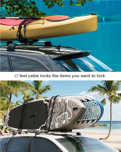 NDakte Bike Lock, Extra Long Straight Cable Lock (6FT, 12FT, 18FT, 22FT, 27ft) with Resettable Combination, Unique Narrow Designed for Kayaks, Scooters, Paddle Boards and Outdoor Gear - size: 22 Feet