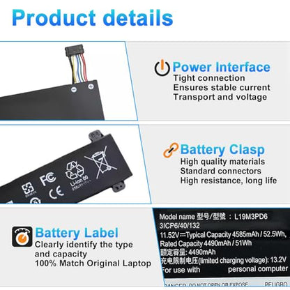L19M3PD6 L19C3PD6 L19D3PD6 Laptop Battery Replacement for Lenovo ideapad Flex 5-14IIL05 5-14ITL05 5-14ARE05 5-14ALC05 5-15IIL05 5-15ALC05 81X1 81X2 81X3 82HU 82HT 82HV L19L3PD6 (11.52V 52.5Wh) - size: 10.23*3.34*0.39inch L19M3PD6