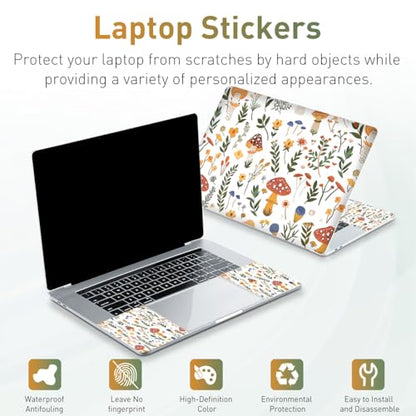 12.1-15.6 Inch Laptop Skin Decal, Universal Reusable Vinyl Laptop Cover Sticker, Waterproof Art Protector with Cute Mushroom & Nice Plants Theme - color: Cute Mushroom Nice Plants