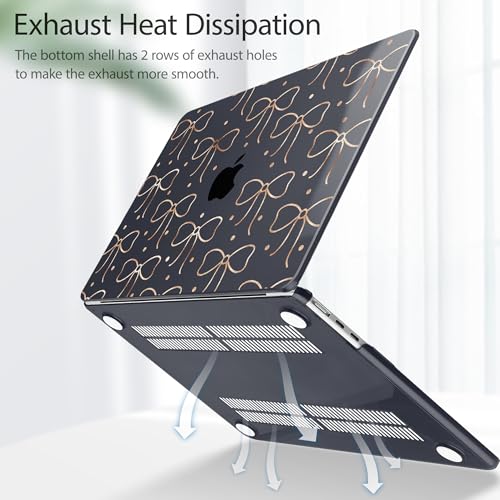 Tuiklol for MacBook Air 13 inch Case M5 2026 M4 2025 M3 2024 M2 2022 Release Model A3449 A3240 A3113 A2681,Plastic Hard Shell Cover for MacBook Air 13.6 with Touch ID, Gold Bow - color: Gold Bow