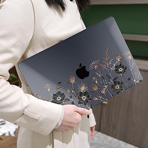 MEEgoodo Case for M5/M4/M3/M2 MacBook Air 15 inch Case 2026 2025 2024 2023, Laptop Shell Fit Model (A3448/A3241/A3114/A2941) for MacBook Air 15.3-inch, Golden Flowers & Herbs - color: Golden Flowers & Herbs